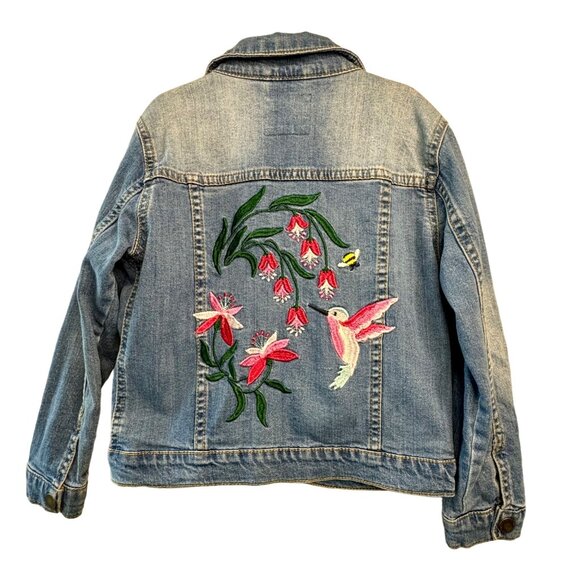 COTTON ON Kids Hummingbird Jean Jacket Girls 6 Denim Embroidered Bee CottonOn - Picture 1 of 9